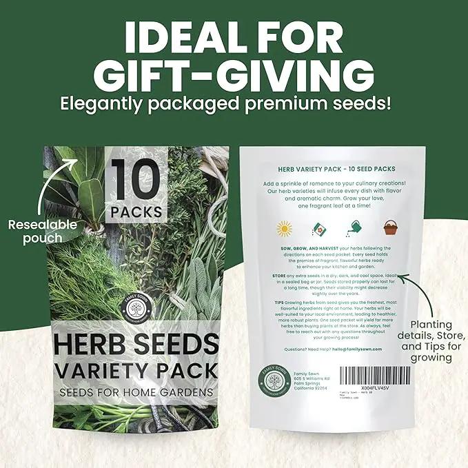 Herb Seeds | 10 Invidiual Packs | 2025 Season | Non-GMO | Mint, Parsley, Basil, Thyme & More! | for Planting Indoor & Outdoor | by Family Sown by GreenHaven Gardens