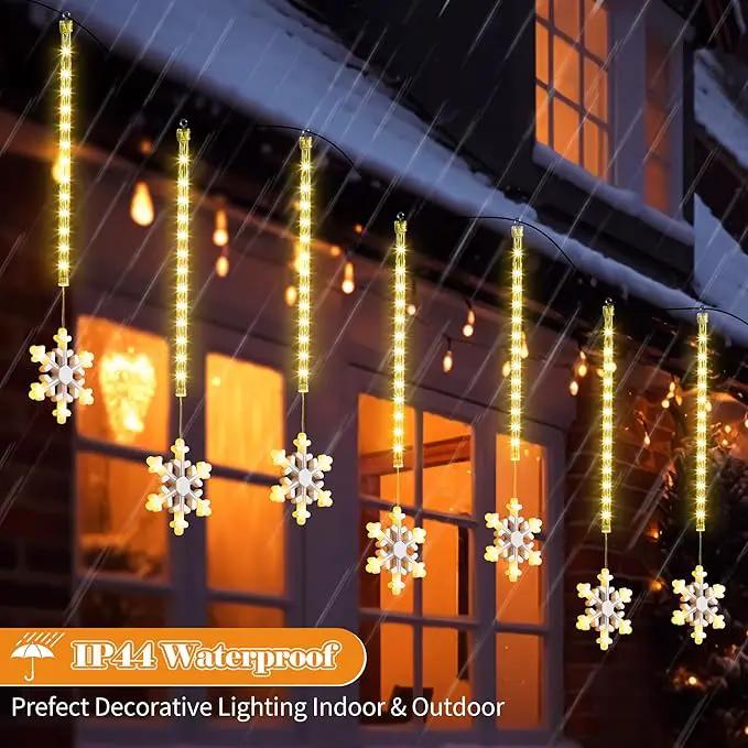 Enhon 2 Pack Meteor Shower Snowflake Lights Outdoor with Timer, Total 480 LED 12in 16 Tube Connectable Waterproof Meteor Rain Drop Christmas Light with Snowflake for Xmas Tree Roof Garden(Warm White) by GreenHaven Gardens