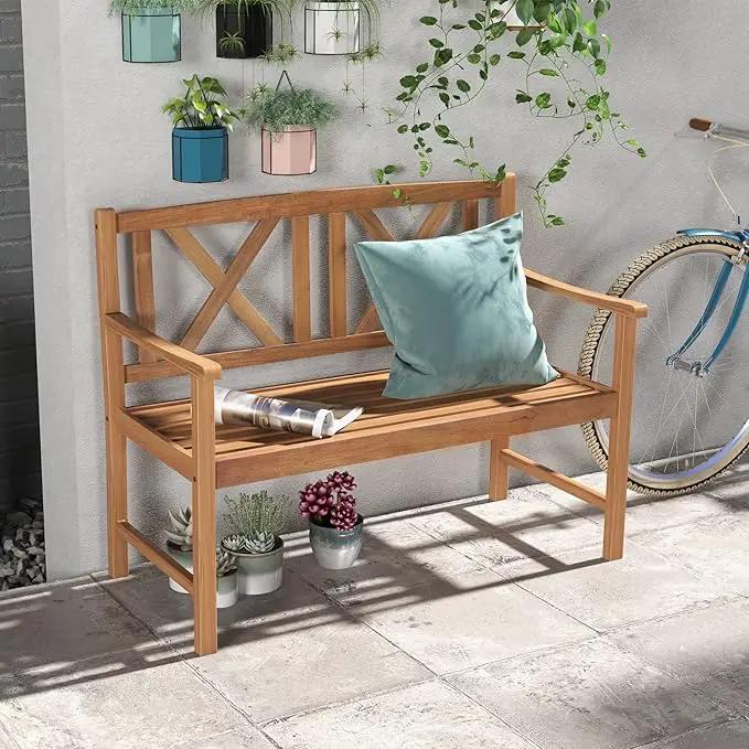 Giantex Patio Garden Bench Loveseat - 2-Person Acacia Wood Bench with Armrest, Backrest, Sturdy Frame, 800lbs Capacity, Outside Park Bench for Patio, Yard, Front Porch, Outdoor Garden Bench, Natural by GreenHaven Gardens