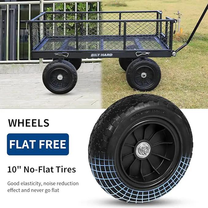 BILT HARD 880 lbs 10" Flat Free Tires Steel Garden Cart with 180° Rotating Handle and Removable Sides, Heavy Duty 4 Cu.Ft Capacity Utility Garden Carts and Wagons, Black by GreenHaven Gardens