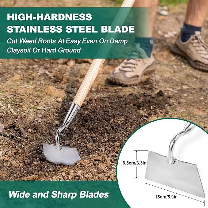 Berry&Bird Flat Edge Garden Hoe, 58'' Hoes Garden Tool with Long Wood Handle, Stainless Steel Weeding Hoe, Heavy Duty Weeder Hoe Tool for Gardening Digging Soil Loosening, Edging & Cultivating by GreenHaven Gardens