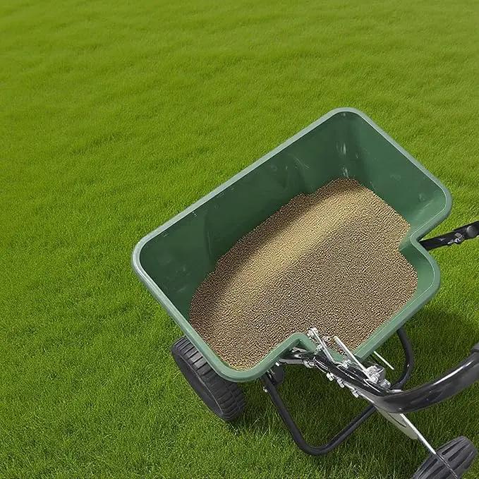 80LB Walk-Behind Broadcast Spreader for Seed,Fertilizer,Salt,Ice Melt, Fertilizer Spreader with Adjustable Drop Rate, Seed Spreaders for Lawns by GreenHaven Gardens