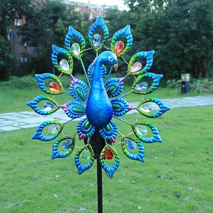 Outdoor Wind Spinner, Solar Garden Lights Metal Peacock Garden Decor,Solar Stake Lights Decorative for Patio Pathway Yard Decoration Mothers Day Ideal Gifts（Peacock Opens its Tail） by GreenHaven Gardens