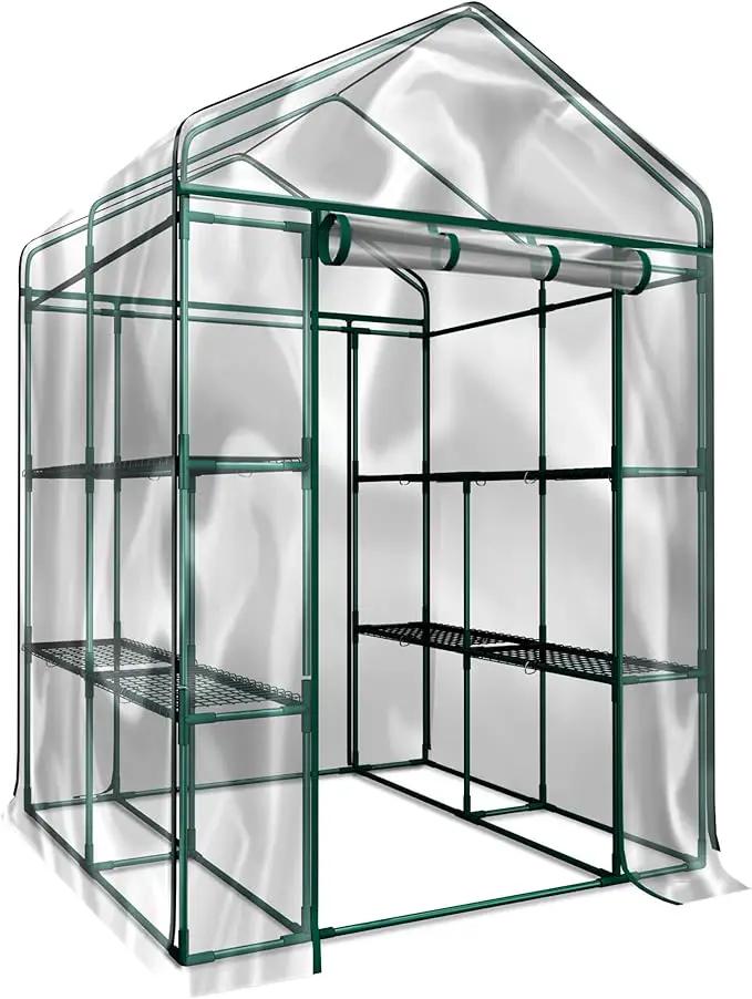 Greenhouse - Walk in Greenhouse with 8 Sturdy Shelves and PVC Cover for Indoor or Outdoor Use - 56 x 56 x 76-Inch Green House by Home-Complete by GreenHaven Gardens