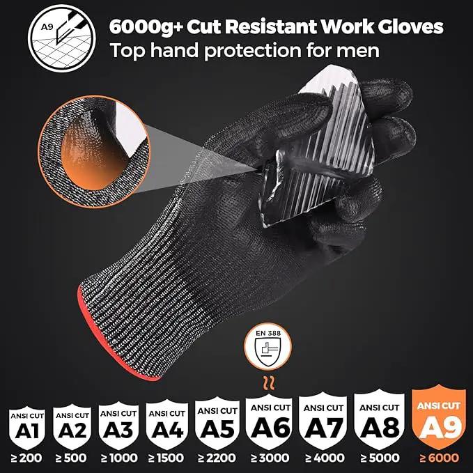 Donfri 3 Pairs A9 Cut Resistant Work Gloves for Men - Steel + HPPE Hybrid Safety Gloves for Men, ANSI Cut Level 9 Protection Flexible for Metal Glass Wood Construction Fishing by GreenHaven Gardens