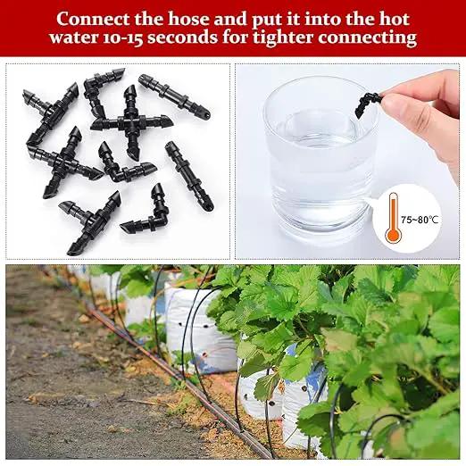 200 Pieces Drip Irrigation Fittings Kit for 1/4 Inch Tubing, 50 Straight Barbs, 50 Tees, 50 Elbows, 50 4-Way Couplings, Barbed Connectors with Plastic Box for Garden Lawn Drip, Sprinkler Systems,Black by GreenHaven Gardens