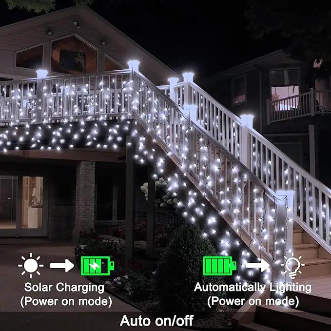 echosari Solar Powered Curtain Lights 33ftx 3ft 500 LED Outdoor Curtain Lights Waterproof with Timer 8 Modes for Christmas Garden Patio Fence Wedding Wall Window Gazebo Decor - Cool White by GreenHaven Gardens