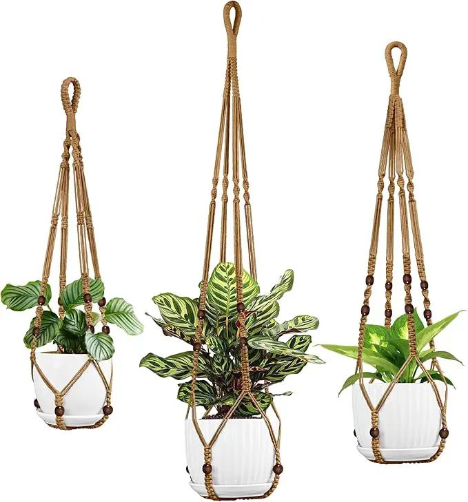 3 Pack Macrame Plant Hanger - 43"/35"/29" Different Sizes, Hanging Planter Basket Flower Pot Holder for Indoor Outdoor, with Wood Beads, Boho Home Decor, Brown (POTS NOT Included) by GreenHaven Gardens