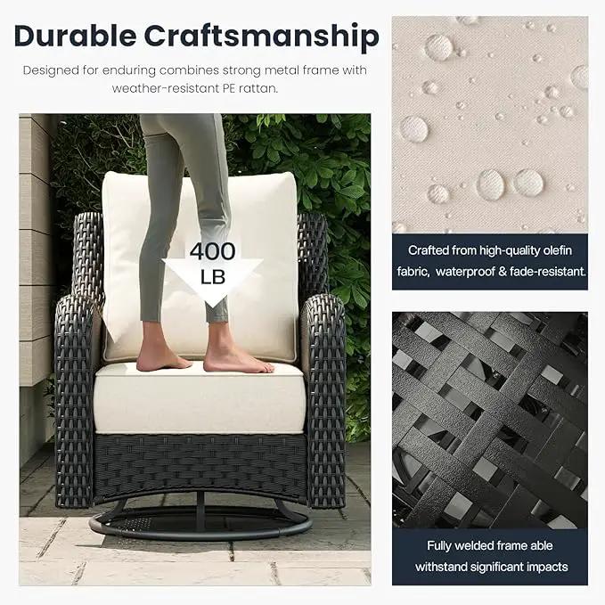 3 Pieces Outdoor Patio Furniture Sets with Single Chairs with 6-inch Thick Cushion and Side Table for Deck Lawn by GreenHaven Gardens