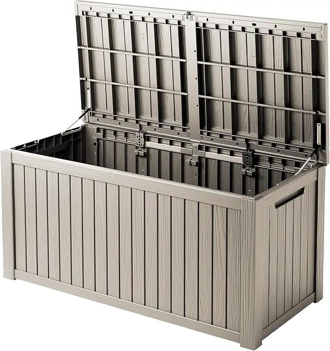 200 Gallon Outdoor Storage Bench Waterproof - Resin Deck Storage Chest for Patio & Pool, Lockable Outdoor Storage Box for Cushions & Tools, UV-Resistant, Granite Grey by GreenHaven Gardens
