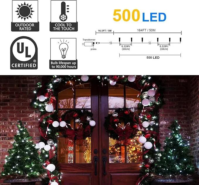 164Ft 500 LED White Christmas Lights, Waterproof 8 Twinkle with Memory Functions Christmas Tree Lights for Indoor Outdoor Christmas Tree Garden Decoration (164FT, White) by GreenHaven Gardens