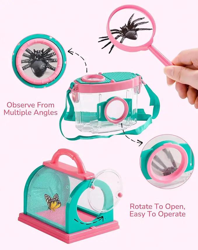 ROBUD Kids Explorer Kit, Bug Catcher Kit with Bag Kit, Pink Outdoor Exploration Set for Camping, Montessroi Toy for Kids Coming Closer to Nature，WRP28 by GreenHaven Gardens