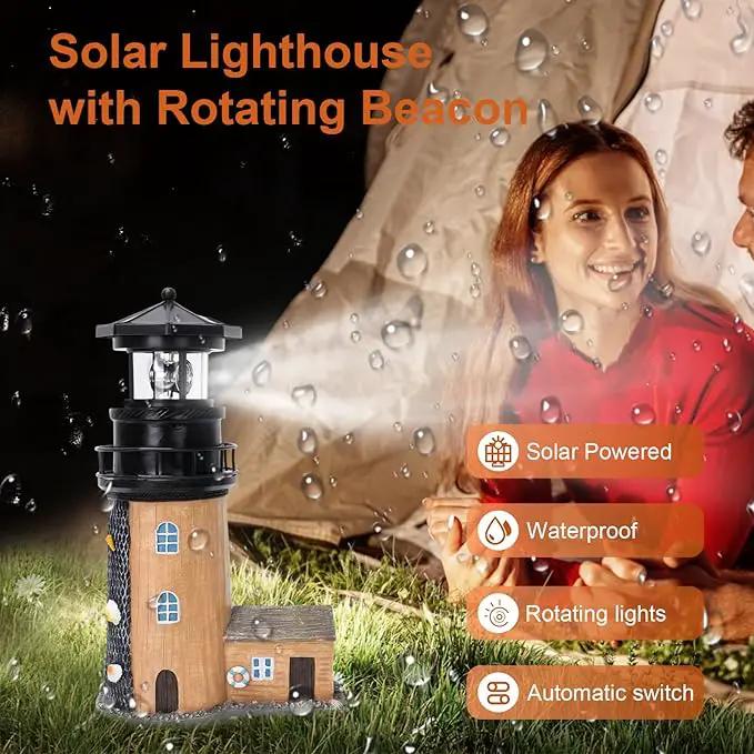 Solar Lighthouse with Rotating Beacon,11.1" Outdoor Garden Lighthouse Decor,Waterproof Statue Light House Lamp for Yard Lawn Patio Gifts by GreenHaven Gardens