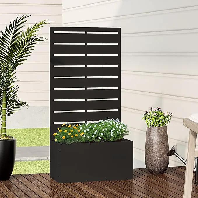 Casaphoria Metal Raised Garden Bed, 47"x24"x12" Planter Box for Climbing Plants, Vegetables & Vines, Features Drainage Holes and Privacy Screen (Black-Louvered) by GreenHaven Gardens