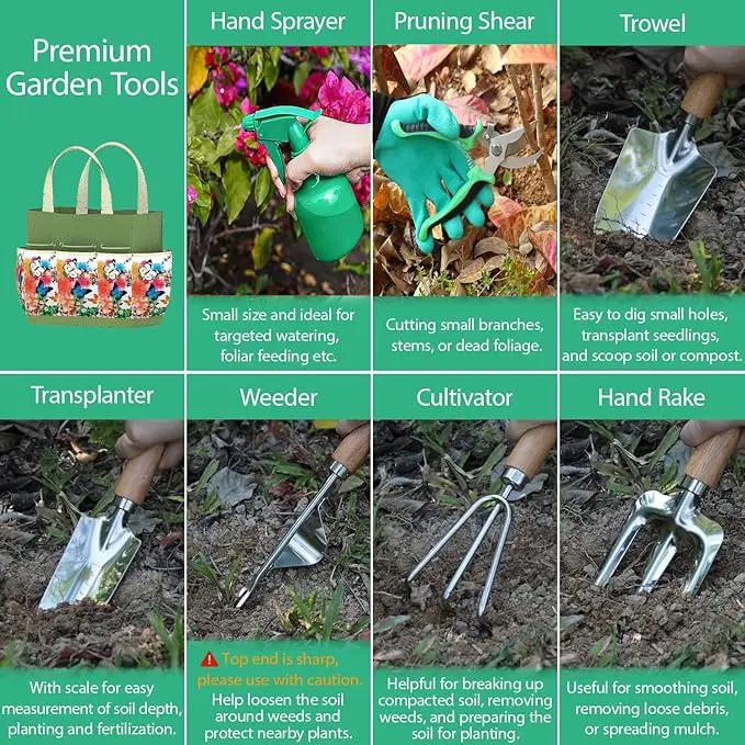 Gardening Tools Set of 9 - Complete Heavy Duty Garden Tools Set with Fashion Handbag - Durable Gardening Supplies Kit Ideal Gifts for Women by GreenHaven Gardens