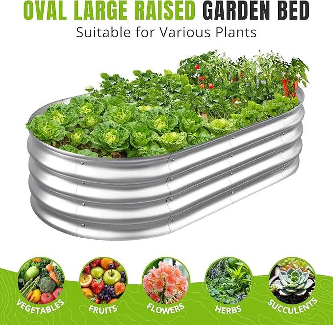Sponvatt Raised Garden Bed - Outdoor Galvanized Raised Garden Bed Planter Boxes, Large Oval Metal for Gardening Planter Box Kit,Suitable for Vegetables,Herbs (Silver, 6x3x1 Ft) by GreenHaven Gardens
