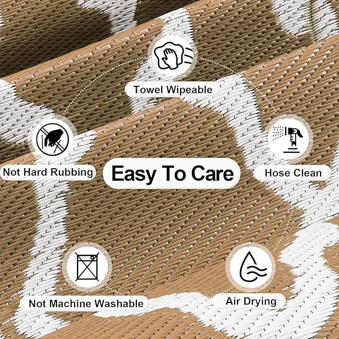 OutdoorLines Outdoor Plastic Area Rugs for Patio 5x8 ft - Reversible Outside Carpet, Stain & UV Resistant RV Mats, Straw Rug for Camping, Deck Garden, Porch and Balcony, Moroccan/Brown & Light Grey by GreenHaven Gardens