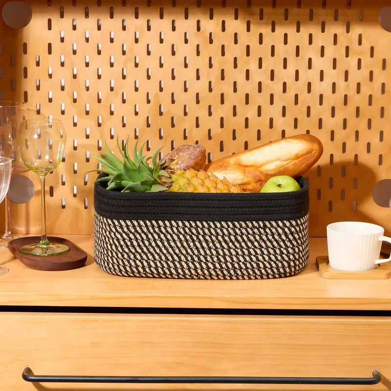 Small Storage Baskets for Organizing | Closet Organizer Bins | Shelf Toy Basket | Woven Rope Baskets | Cube Decorative Box | Shallow Basket | 13x8.5x5.1” | 4 Packs Black Brown by GreenHaven Gardens