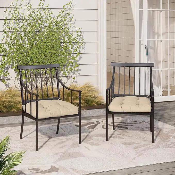 Aoodor 19" x 19" x 5" Tufted Outdoor Chair Cushions, Water Resistant & Fade Resistant Polyester Dining Chair Pads with 2 Straps for Patio Furniture, Set of 2 by GreenHaven Gardens