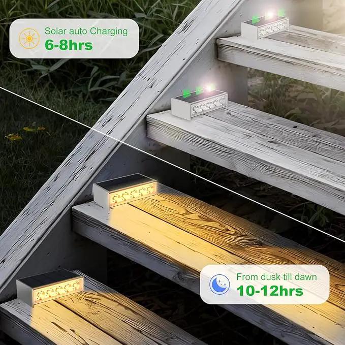 T-SUN Solar Step Light 3000K Solar Stair Lights Outdoor Waterproof LED Step Lights for Outside Stair Deck Pathway Patio Porch Warm White 6 Pack by GreenHaven Gardens