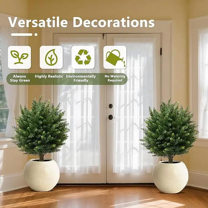 28" UV Resistant Artificial Shrubs for Outdoors - Real Looking Faux Bushes, Fake Cedar Trees, Outdoor Faux Ball Plants & Topiaries - Set of 2 Artificial Shrubs, Artificial Bushes for Garden Decor by GreenHaven Gardens