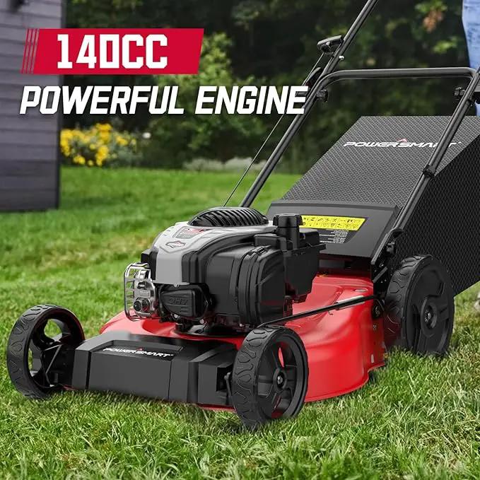 PowerSmart 21" Gas Lawn Mower with 140cc B&S E550 Engine, 3-in-1 with Bagging, High Wheels, Lightweight and Easy Assembly, Cordless Push Lawn Mowers for Garden Yard by GreenHaven Gardens