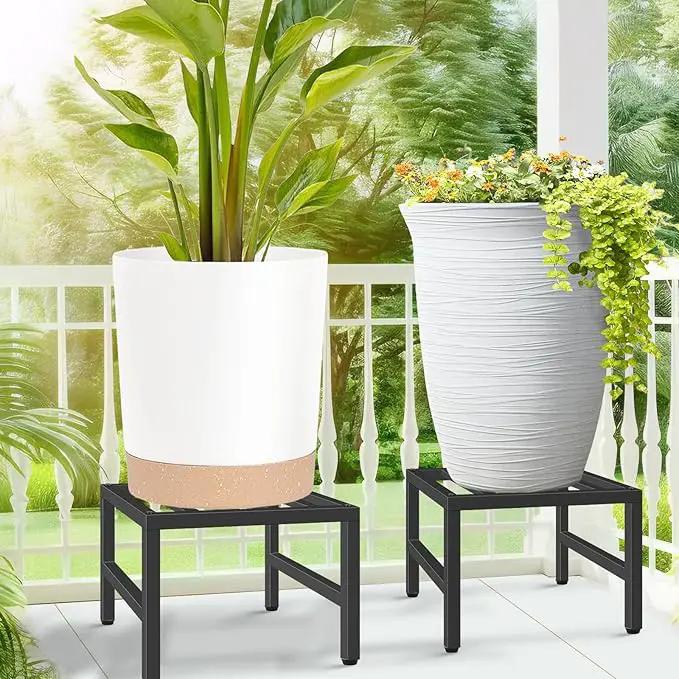 Plant Stand Indoor Outdoor, Heavy Duty Wrought Iron Pedestal Stands Metal Plant Stand for Indoor Outdoor, Sturdy Low Flower Stand Display Planter Shelf, 2pcs, Black by GreenHaven Gardens