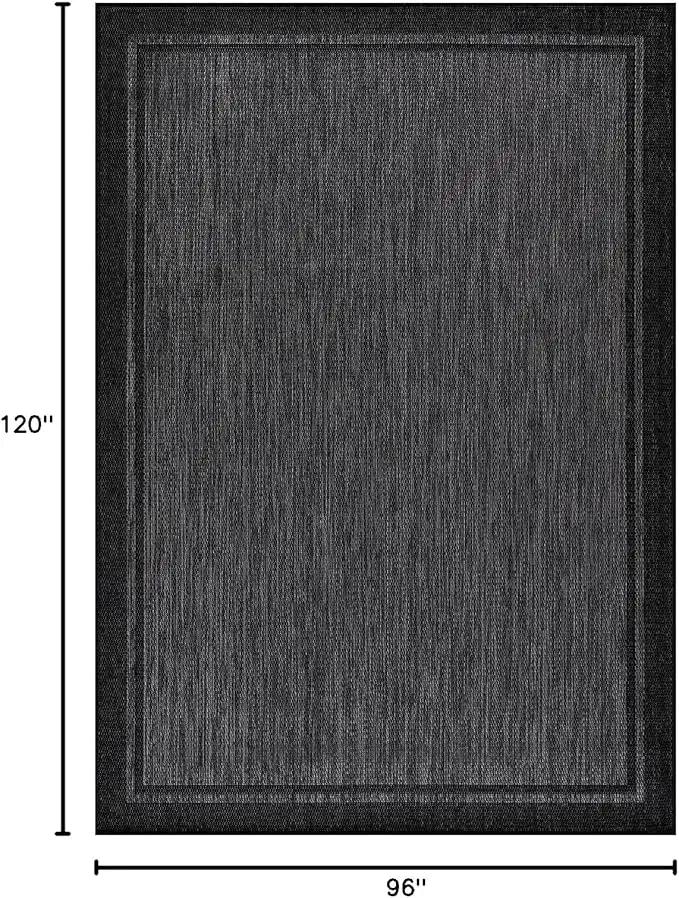 CAMILSON Indoor Outdoor Rug, 8x10 Bordered Dark Gray Black Modern Area Rugs for Indoor and Outdoor Patios, Kitchen and Hallway Mats, Washable Porch Deck Outside Carpet (Bordered Black, 8 x 10) by GreenHaven Gardens