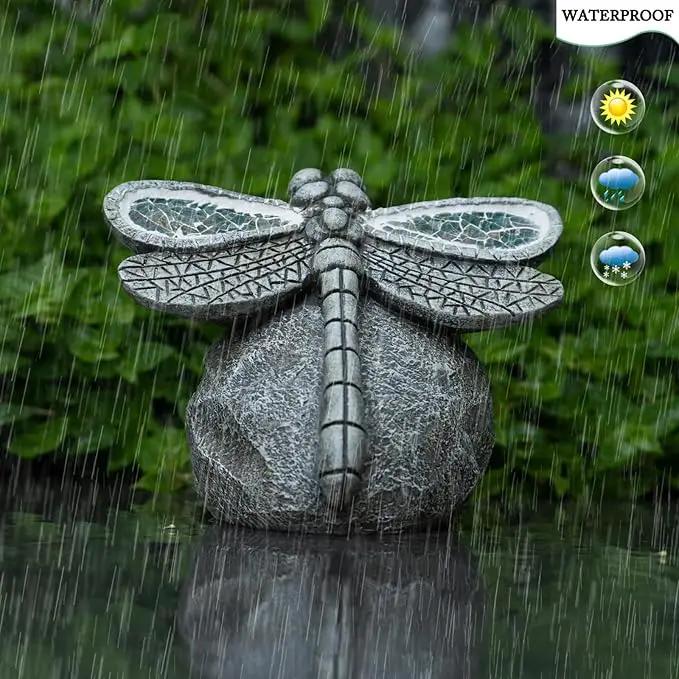 Garden Statue Dragonfly,Solar Dragonfly Decor for Outdoor,Resin Dragonflies Figurine with Solar Light for Patio,Balcony,Yard,Lawn Ornament,Perfect Garden Gift by GreenHaven Gardens