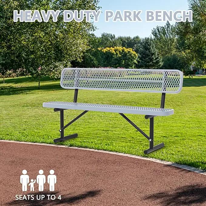 Heavy Duty Park Bench with Back Portable Frame, Outdoor Steel Bench with Backrest, Outdoor Park Bench Expanded Metal Mesh Bench for Lawn, Park, Deck, Garden, Patio, Porch, Black (Gray, 6FT) by GreenHaven Gardens