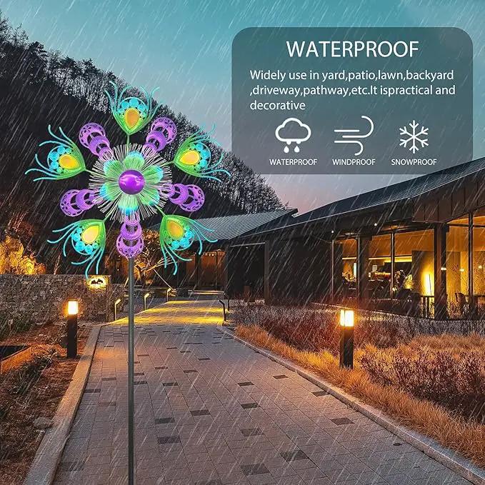 Solar Peacock Wind Spinners for Yard and Garden, 40 Inch Solar Windmill Garden Whirligig Kinetic Spinners Decor for Lawn,Patio&Yard, Metal Whirligigs Green Wind Spinners Outdoor by GreenHaven Gardens
