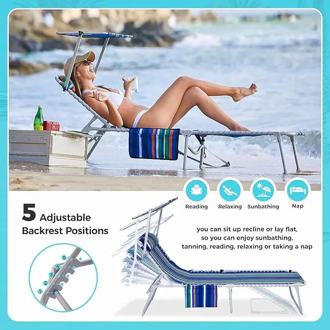 #WEJOY Folding Lounge Chair with Canopy Shade, Portable Adjustable 5-Position Patio Chaise Lounger with Pillow & Storage Pocket for Lay Flat Outdoor Lawn Backyard Beach Camping Pool Tanning by GreenHaven Gardens