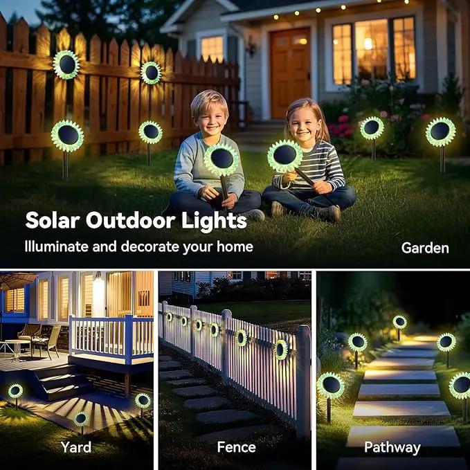 Hogni Solar Pathway Lights - 2 Pack LED Sunflower Garden Light, Waterproof Outdoor Decor for Wall, Lawn, Yard, Walkway, Patio, Landscape by GreenHaven Gardens