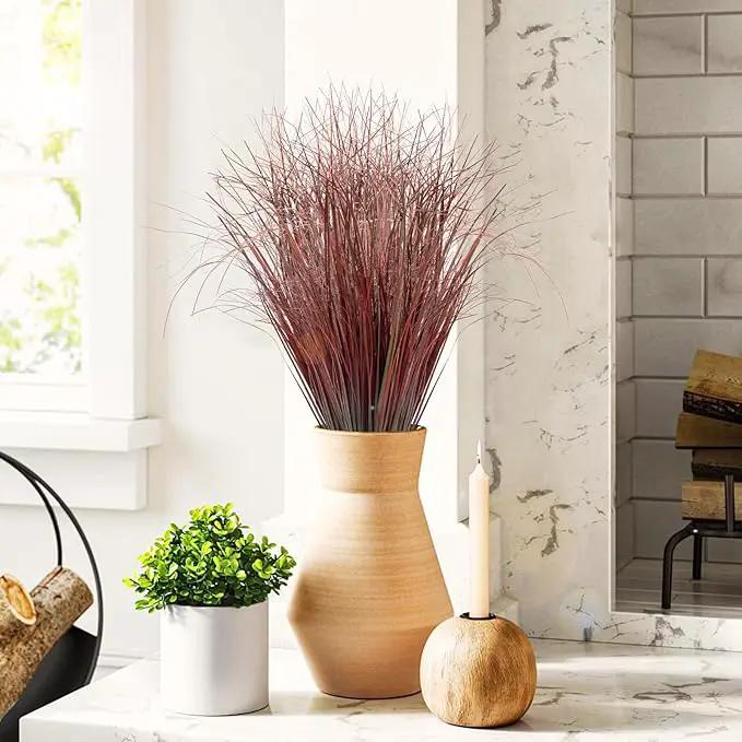 12Pcs Artificial Grass Plants, Faux Shrubs Wheat Grass, Artificial Tall Grasses Fake Plants for Outdoor Decor,Artificial Greenery Stems Weed for Room Indoor Home Decor（Red） by GreenHaven Gardens