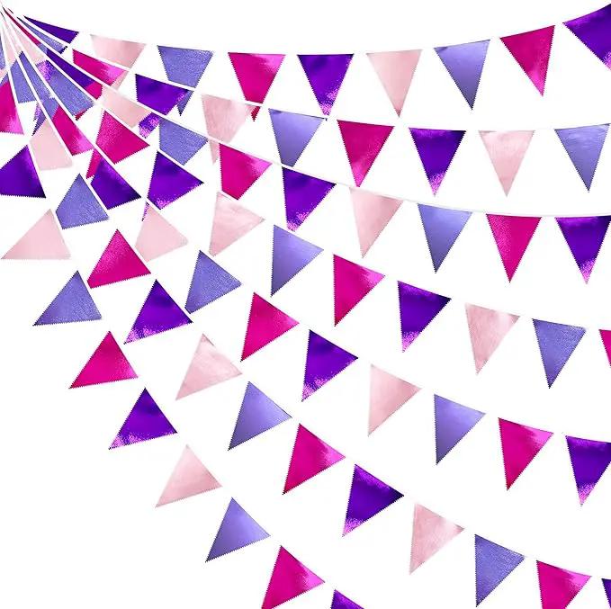 Pink and Purple Party Decorations Metallic Hot Pink Lavender Fabric Triangle Pennant Banner Flag Bunting Garland for Girls Women Birthday Wedding Baby Shower Bachelorette Engagement Party Supplies by GreenHaven Gardens