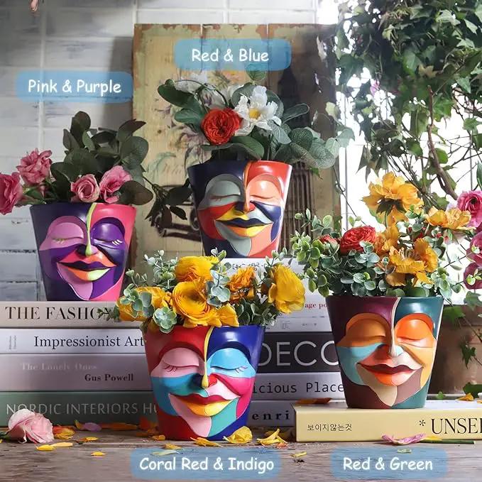 GUGUGO Abstract Rainbow Head Planter, Graffiti Face Planters Pots with Drainage, Flower Plant Pots for Indoor Plants, Unique Funny Pots for Plant Lover Gifts by GreenHaven Gardens