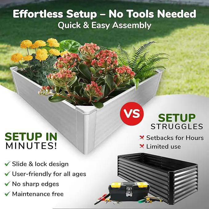 Raised Garden Bed - 4x4 ft Planter Box - White HDPE - No Tools Needed - DIY Kit for Urban Gardening, Flowers, Herbs & Vegetables - Made in The USA by GreenHaven Gardens