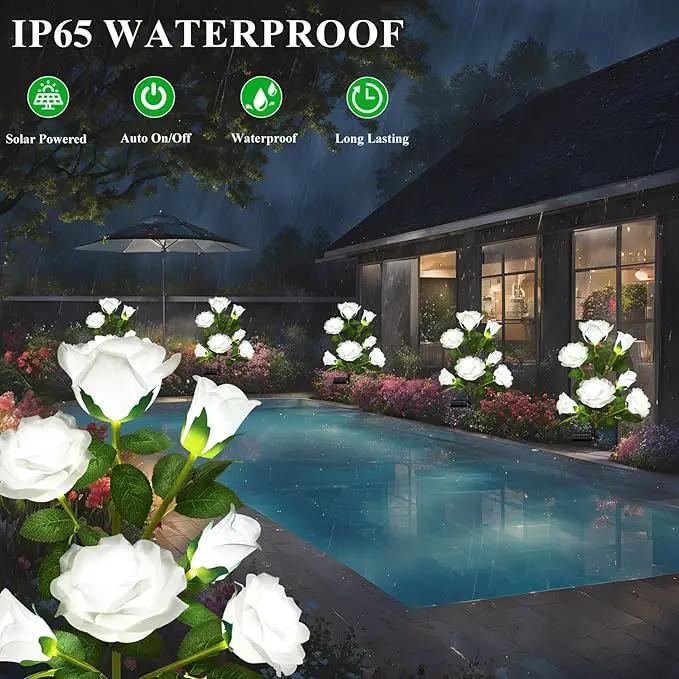 DWH 1 Pack Solar Garden Lights Outdoor, 7-Flower Rose Solar Lights for Yard, LED Solar Powered Stake Lights for Patio Pathway Lawn Fence Cemetery, White by GreenHaven Gardens