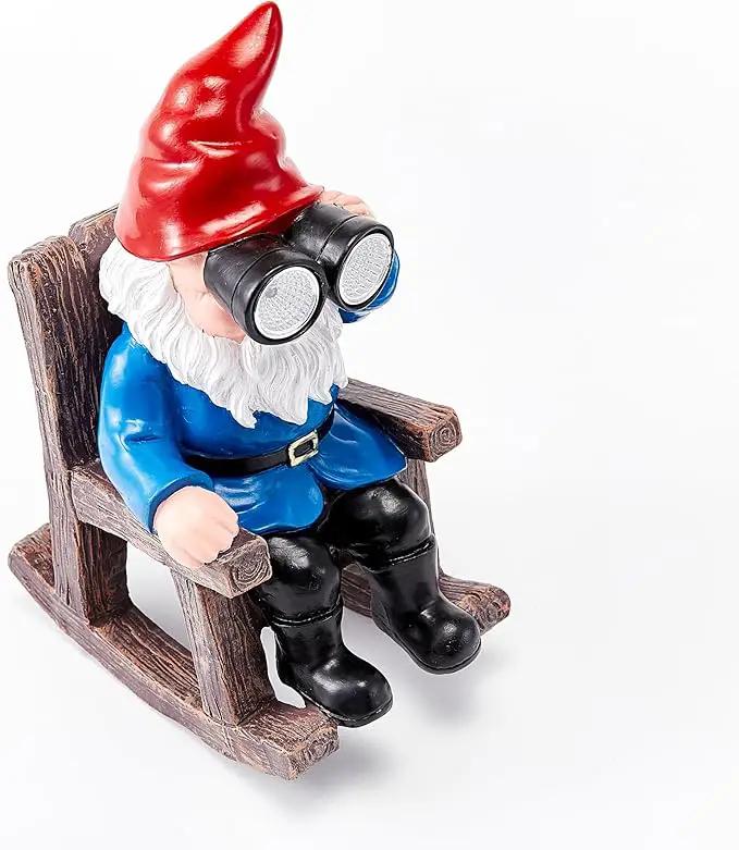 Solar Garden Gnome Statues Resin Gnome Figurines Sitting on Rocking Chair Outdoor Telescope Gnome Gifts for Yard, Patio Decor Gift by GreenHaven Gardens