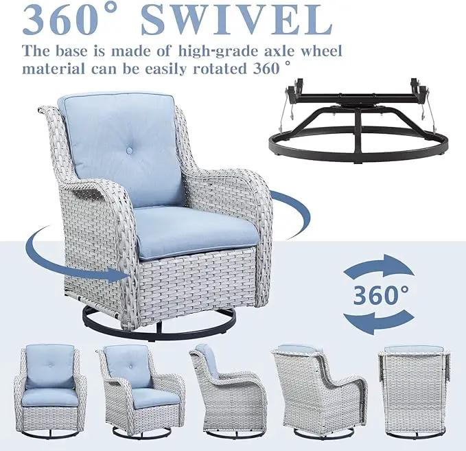Wicker Patio Furniture Sets - 13 Piece Outdoor Rattan Furniture Conversation Sets with 4 Swivel Rocker Chairs, 2 Rattan Sofas, Wicker Ottomans and Coffee Table, Light Grey/Baby Blue by GreenHaven Gardens