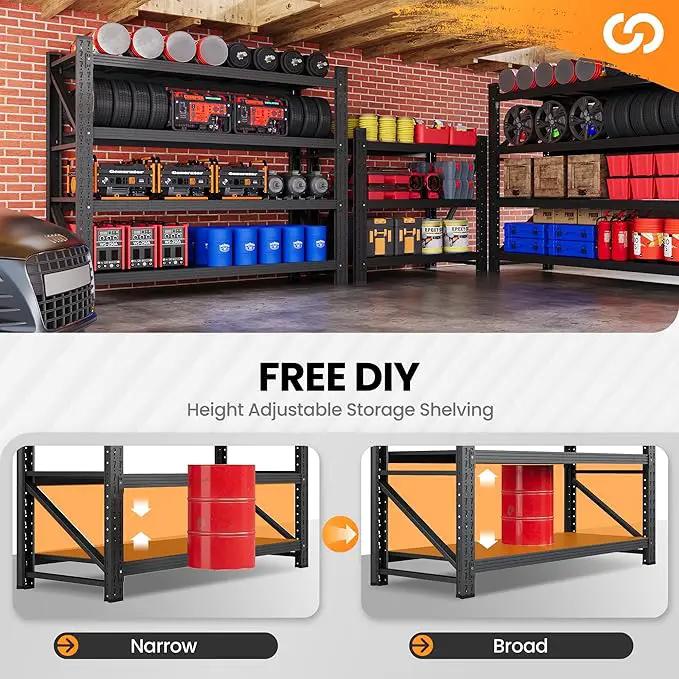 3000LBS Metal Storage Shelves, 48” W Heavy Duty Garage Shelving Units, 4 Tier Storage rack shelf, Steel Industrial Shelving , Adjustable Standing Shelf for Basement/Warehouse 48"W x 24"D x 70"H, Black by GreenHaven Gardens