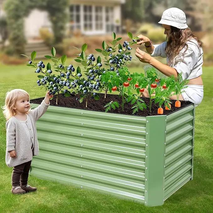 4x2x2ft (2 Pack) Raised Garden Bed - Galvanized Deep Root Planter Boxes Outdoor with Wing Nuts and Safety Edges for Gardening Vegetables, Flowers, Herbs, Succulents - Olive Green by GreenHaven Gardens