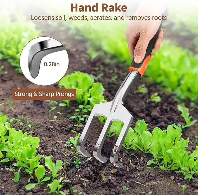 LASZOLA 3 Piece Garden Tool Set Include Hand Trowel Rake and Transplant Shovel for Women, Indoor Heavy Duty Small Spade Kit with Ergonomic Handle to Weed and Loosen, for Mom and Plant Beginner, Orange by GreenHaven Gardens