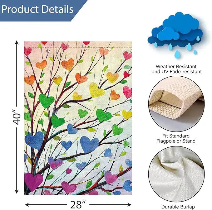 Louise Maelys Rainbow Tree Garden Flag Pride Month Love Heart 28x40 Inch Double Sided Welcome Large Burlap Gay Pride Lesbian LGBTQ Yard Outdoor Sign Outside Home House Decor by GreenHaven Gardens