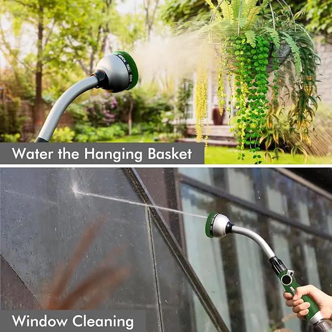 RESTMO Watering Wand Heavy Duty, Metal Garden Hose Wand with 10 Spray Patterns, 15-Inch Long Hose Nozzle Sprayer with Thumb Flow Control, Ideal to Water Hanging Baskets and Shrubs, Green by GreenHaven Gardens