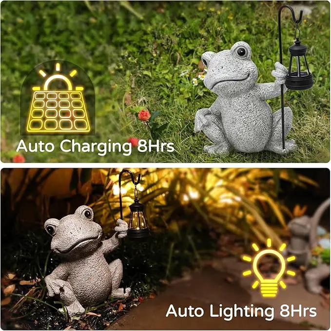 Solar Garden Outdoor Statues Frog with Solar Lantern, Lawn Decor Frog Figurine for Patio Balcony Yard, Yard Unique Christmas Birthdays Gift for Mom Grandma by GreenHaven Gardens