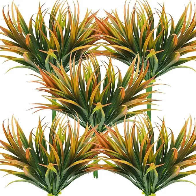 32 Pcs Artificial Grass Fake Plants 17.3in Outdoor Plastic Plants UV Resistant Greenery Fake Grass for Home Window Garden Office Patio Hanging Planter Pathway Front Porch Décor Orange Yellow by GreenHaven Gardens