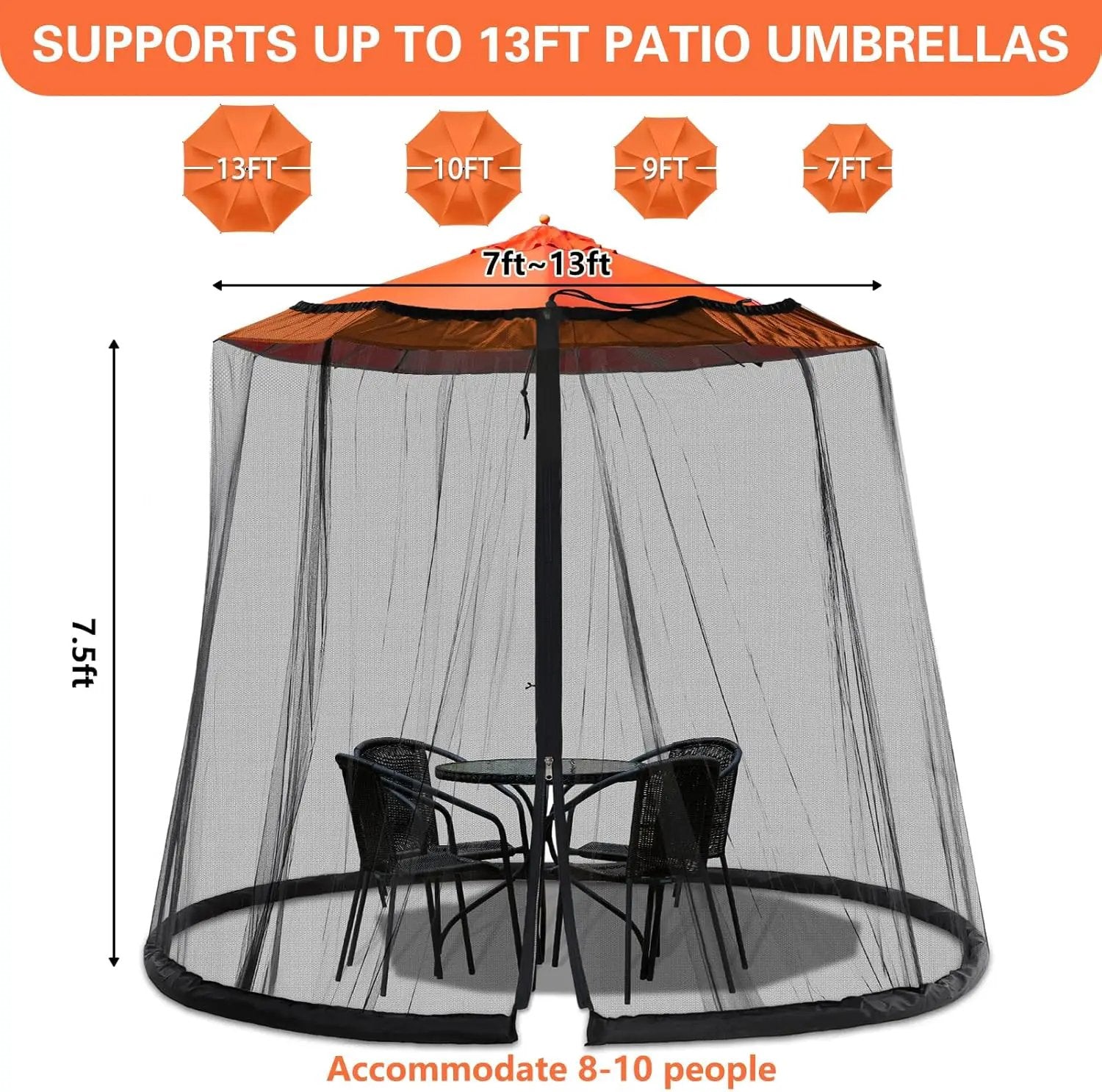 7.5-13FT Mosquito Netting for Patio - Mosquito Net for Patio Garden and Outdoor Umbrellas with Zipper and Adjustable, Umbrella Netting for Outdoor Umbrellas by GreenHaven Gardens