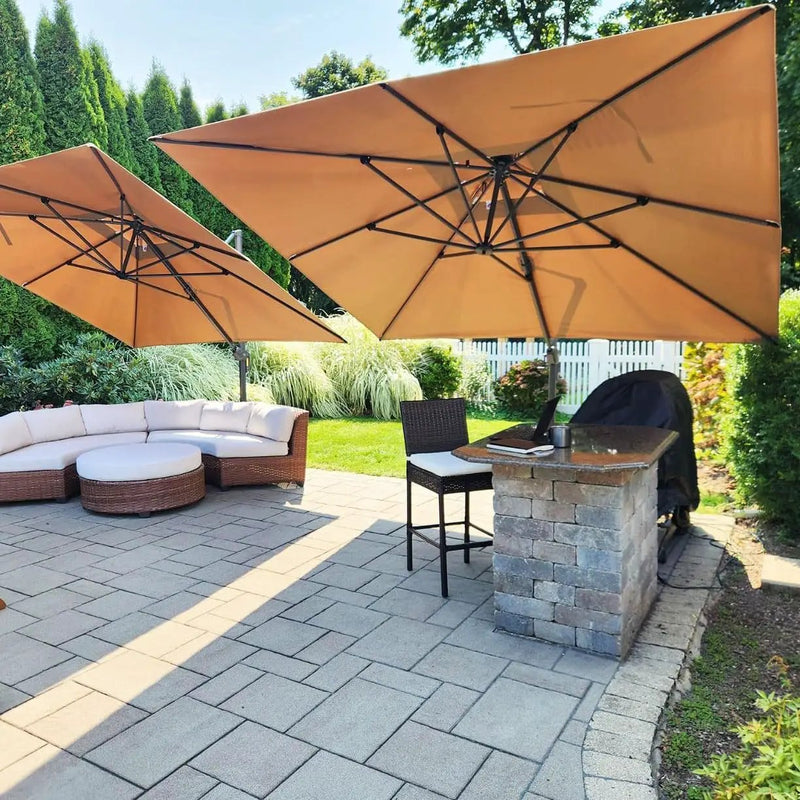 PURPLE LEAF 12FT Cantilever Outdoor Umbrellas Large Patio Umbrella Hanging Double Top Square Offset Umbrella with 360°Rotation Tilting Umbrella Outdoor Patio, Taupe by GreenHaven Gardens