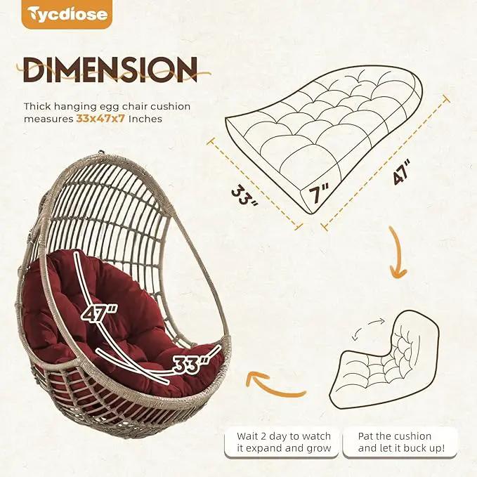Egg Chair Cushion Replacement, Waterproof Outdoor Hanging Egg Chair Cushion Hammock Swing Chairs Cushions Pads, U-Shaped Thickened Cushions for Hanging Eggs Chairs, 47x33x7 Inches (Red) by GreenHaven Gardens